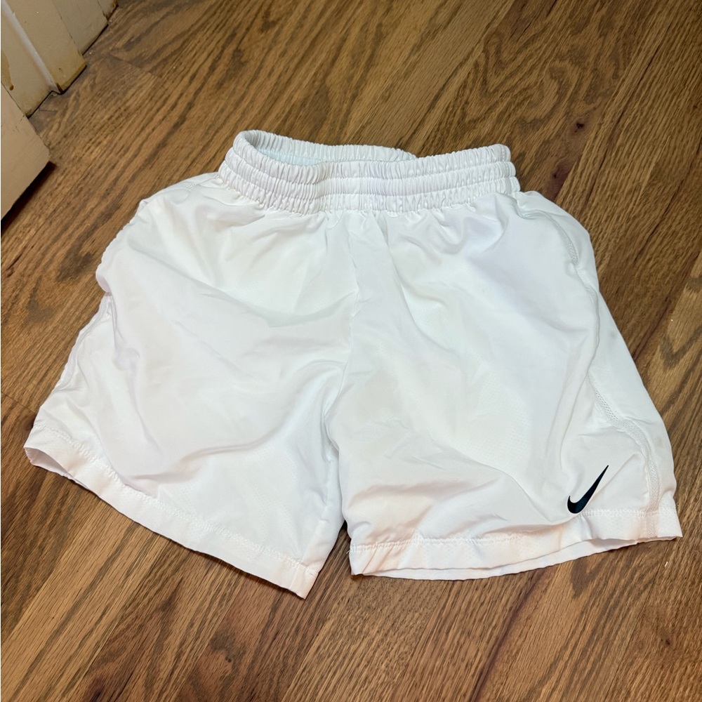 Nike White Athletic Shorts with Black Logo